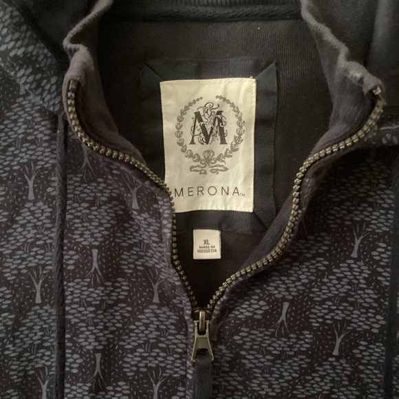 🌳 Merona tree print hoodie jacket XL navy cotton sweat jacket zipper - Picture 3 of 4